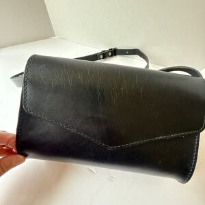 Portland Leather Black/Brown Crossbody Flap-Over Purse
